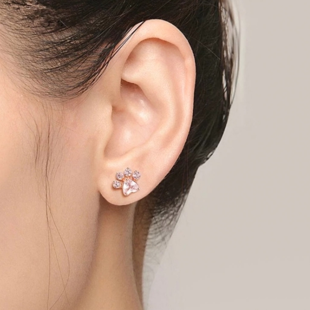 14k Gold Plated Pink Paws Earrings - Picture 3 of 5